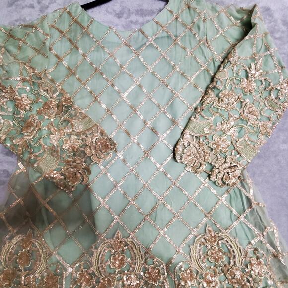 RMAW Pakistani Indian Shalwar Kameez M Wedding Dress Mint Green Net Embroidered - Picture 9 of 16